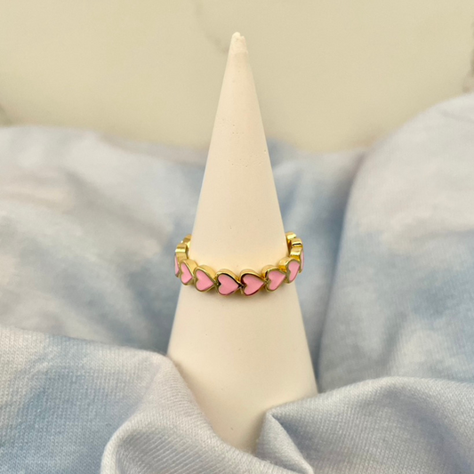 Adjustable Pink Hearts Ring