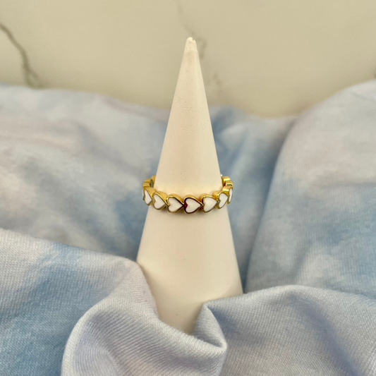 Adjustable White Hearts Ring